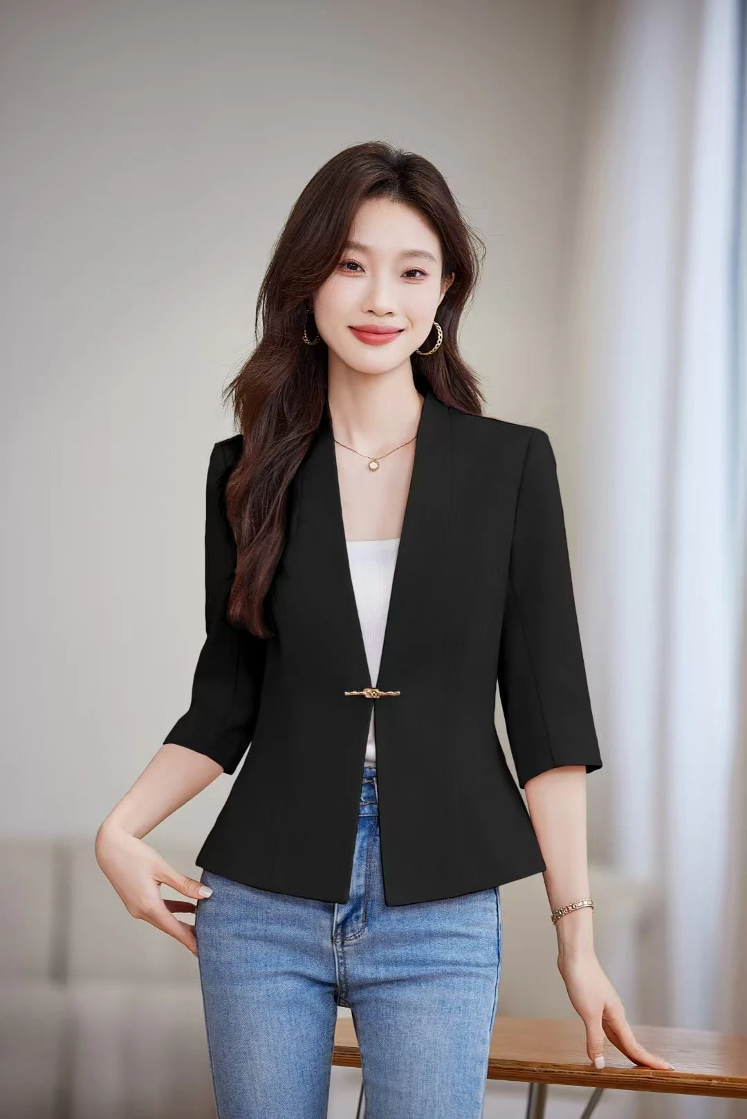 Women's Slim Fit Blazer Suit Fashion Solid Color Single Button Jacket Office Lady Coat and Pants