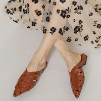 Hollow Woven Pointed Cool Slippers Women's Summer Thick Heel Outer Wear Bag Head Half Slippers Women Sandals