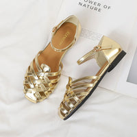 Luxury designer sandals Hollow Low-heeled Closed-toe Sandals for Women for Summer Outdoor Wear Roman Shoes