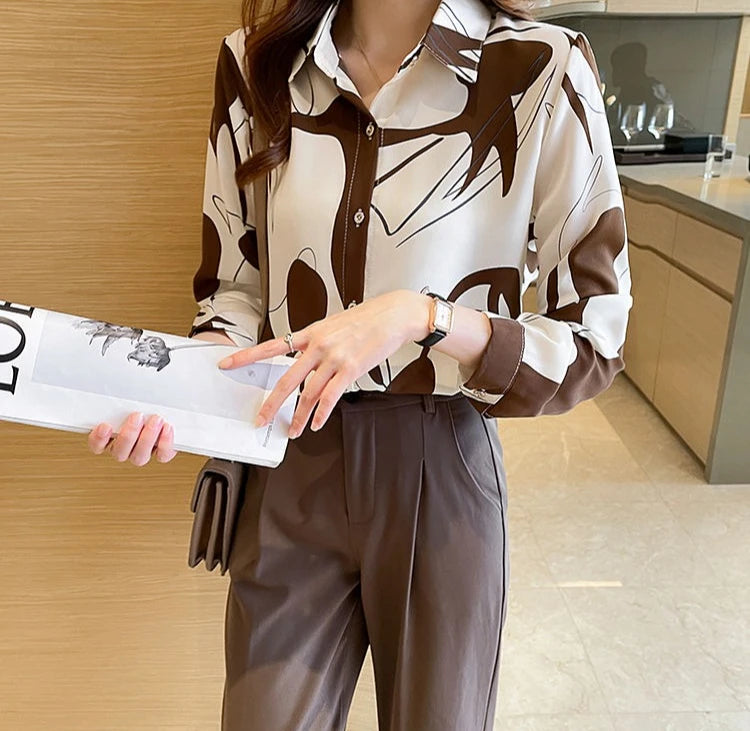 Print Shirts & Blouses for Women Fine Elegant Fashion Chic Chiffon Woman Top