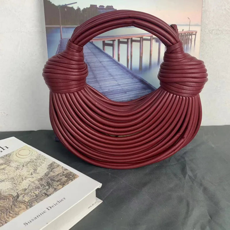 Fashionable Hand-Knitted Noodle Bag Women's Shoulder Bag Urban Minimalist Style Dumpling Bag Versatile Knot Design PU Material