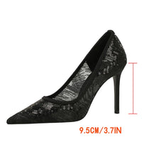 Women Pumps pointed tip High Heels Women 9.5 Cm Heels Lace mesh Wedding shoes Stiletto Sexy party shoes