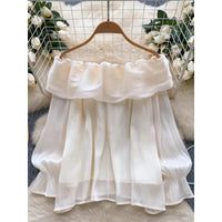 Blouses Design Sense Niche Chic Off Shoulder Shirt Women's French Gentle Style Loose Versatile Western-style Flowing Mesh Top
