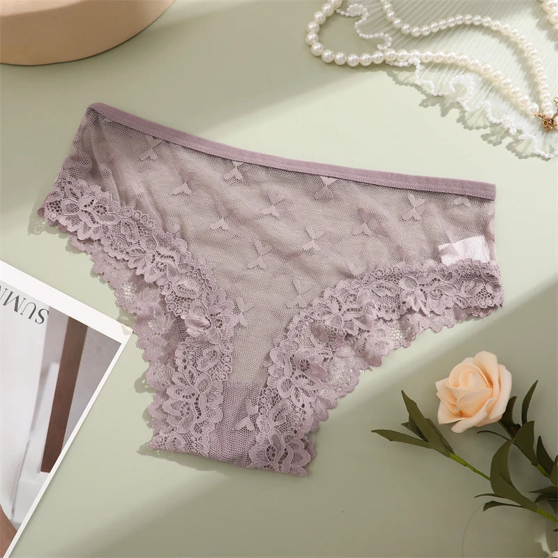 Women's Lace Panties Sexy Perspective Underwear Seamless Hollow Out Briefs Female Low Rise Floral Transparent Soft Lingerie