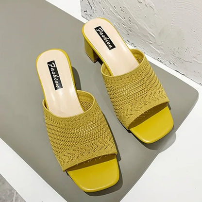 Women Slippers Open Toe Comfort Slippers Women Fashion Fly Weave Outdoor Sandals Women Medium Heel Slippers - Natalia Home Fashion