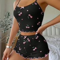Sleepwear Women's Heart Print Sexy Strap Vest Shorts Home Clothes Set Polyester Fiber Medium Weight Sleeveless