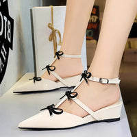 Fashion Butterfly knot Pumps Women's Slippers Fashion Pointed Toe Ankle Strap Wedges Heels Party Shoes