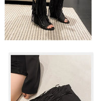 Designer Fringe Wedges Boot Sandals Woman High Heels Open Toe Party Prom Shoes Sexy Zipper Female Pumps Women Boots