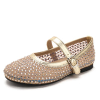 French-style rhinestone mesh Mary Jane shoes, breathable shallow single shoes, fairy-style soft-soled flat shoes