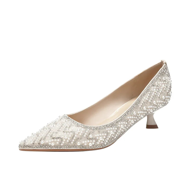 Autumn New Starry Sky, Water Diamond, Pearl High Heels, Luxury Bridesmaid Wedding Dress, Bridal Shoes