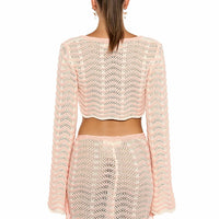 Sexy Knit V-neck Long Sleeve Lace-up Top Beach Half Skirt Two-piece  Summer Women's Casual Outfit Swimsuit Cover Up Set