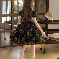 Starry Sky Dress For Girls Black Short Dress Holiday Party Birthday Fluffy Veil Dress