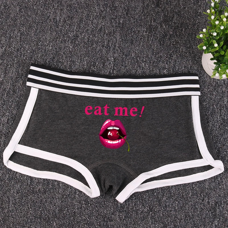 Fashion Girls Boxer EAT ME Cherry In The Mouth Cotton Underwear Sexy Boys shorts for Women Ladies Shorts Comfortable Home Panties