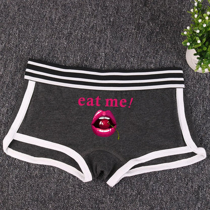 Fashion Girls Boxer EAT ME Cherry In The Mouth Cotton Underwear Sexy Boys shorts for Women Ladies Shorts Comfortable Home Panties - Natalia Home Fashion