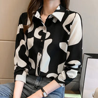 Elegant Long Sleeve Floral Print Chiffon Shirt Women's Versatile High-End Fashion Top Spring City Style Commute Shirt
