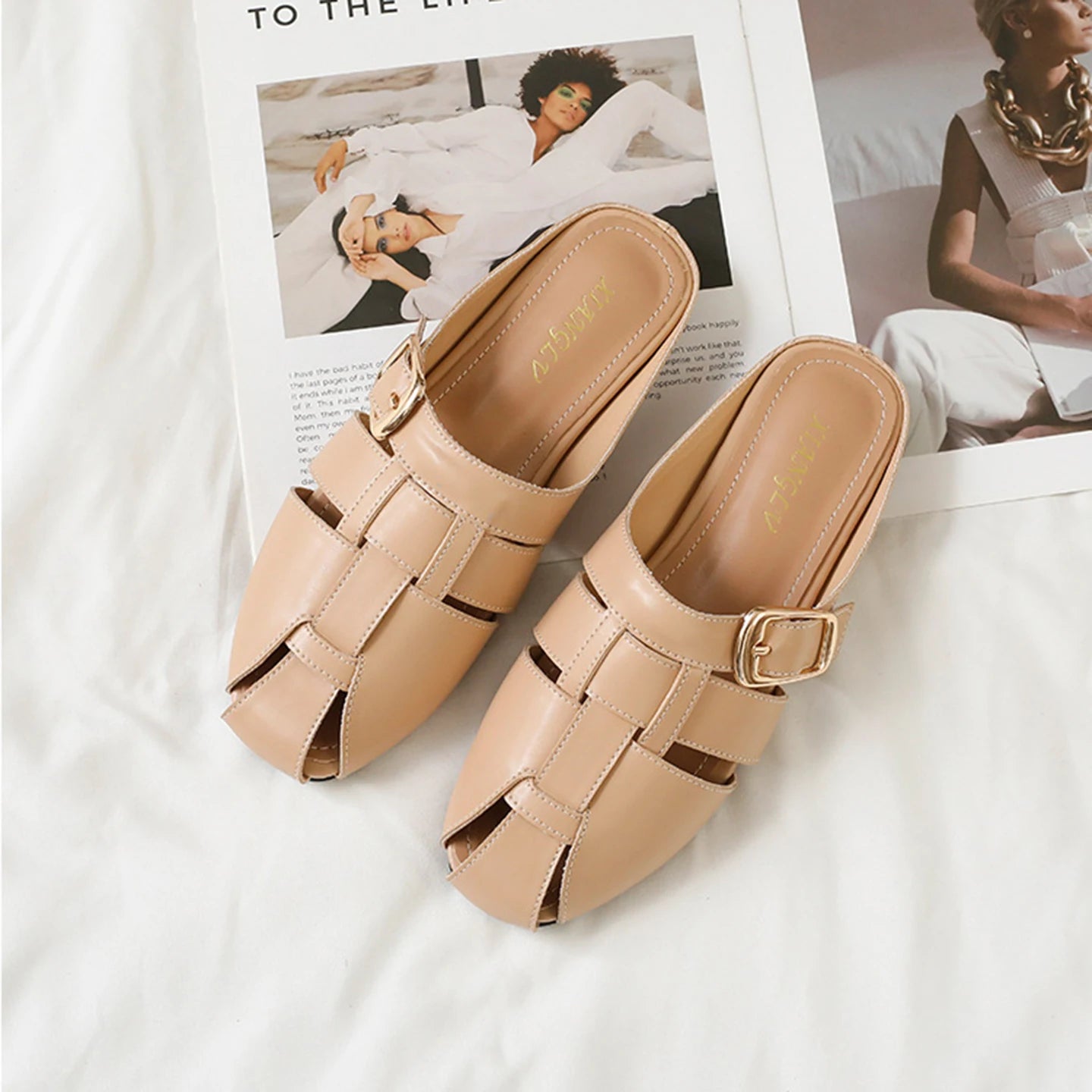 Designer Women Sandals Mules Summer Roman Slippers Fashion Buckle Woven Casual Soft sole Shoes