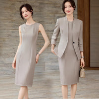 Elegant Professional Suit Dress Two-Piece Set Workwear Beauty Salon Uniform Long Sleeve Formal Outfit Polyester Fiber
