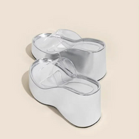 Thick Heel Platform Sandals Women's Summer Casual round Head PVC Material Beach Slippers Transparent Strap Casual Slip-On Shoes