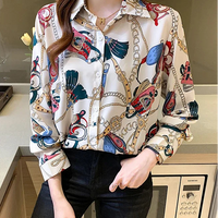 Fashion chain print ladies shirts Spring Women Blouses Long Sleeve Shirts Tops