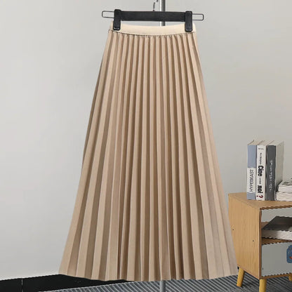 Pleated Women Skirt Fashion Elastic Waist Versatile Elegant New Solid Color Simplicity Female Loose Skirts Natalia Home Fashion    Natalia Home Fashion