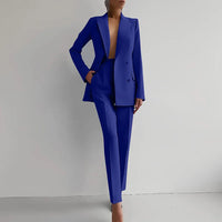 Women Fashion Solid Pant Suits, Office Lady Elegant V-Neck Long Sleeve Blazer Set, Pencil Pants Slim Ladies Outfit