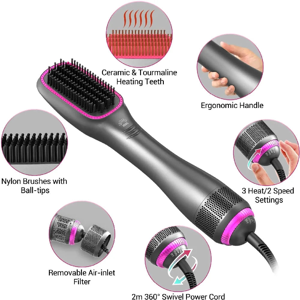 3 in 1 Hair Dryer Brush Professional 1200W Powerful Ceramic Tourmaline 3 Heat Settings One Step Hair Dryer and Styler Natalia Home Fashion    Natalia Home Fashion