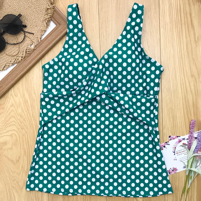 Women Dots Tankini Plus Size Swimwear Push Up Two Piece Swimsuit with Shorts High Waist Bathing Suit 2XL Polka Print Beachwear