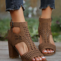 Women Fashion Strap Sexy High Heel Sandals Woman Roman Hollow Pumps Lace-up Peep Toe Sandals Casual Chunky High-heeled Sandals