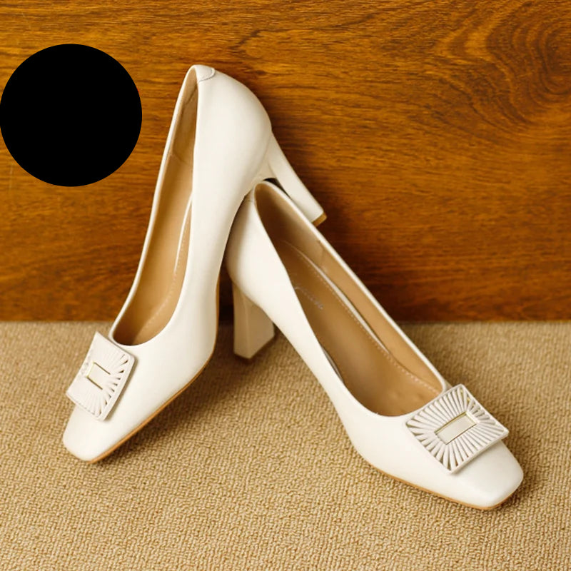 Square Toe Comfort Soft Office Shoes Daily Outdoors Women Shoes 7CM Thick High Heels Shallow Mouth Fashion Party Shoes