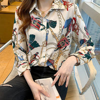 Fashion chain print ladies shirts Spring Women Blouses Long Sleeve Shirts Tops