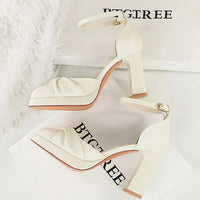 One-Strip Ultra-High Heel Sandals Platform Thick Heel Bow Women Shoes Square Toe Shallow Mouth Hollow Shoes