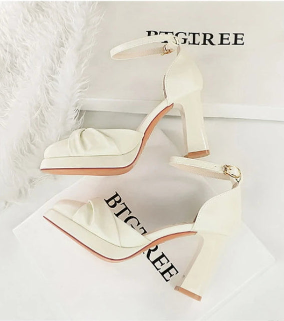 One-Strip Ultra-High Heel Sandals Platform Thick Heel Bow Women Shoes Square Toe Shallow Mouth Hollow Shoes