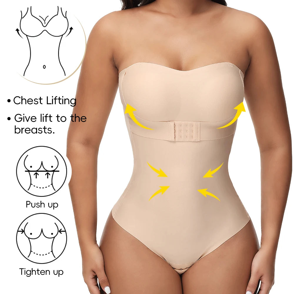 Strapless Thong Bodysuits 4XL Women Belly Control Full Body Shaper Push Up Breast Underwear Plus Size Women's Clothing