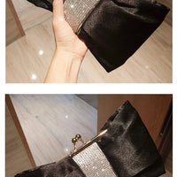 Bow women Cutch bag Luxury Party Satin Diamond Ladies Evening Bag lady Clutches small Chain messenger bags female wallet black
