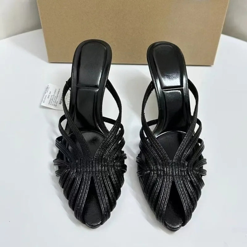 High Heels Summer Women Roman Sandals Casual Elegant Stiletto Breathable Hollow Design Female Party Mules Shoes - Natalia Home Fashion