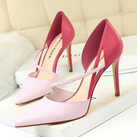 Women 9.5cm High Heels Sandals Nightclub Stripper Heels Sexy Patchwork Party Ankle Strap 2 tone Shoes