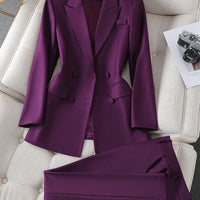 Ladies Business 2 Piece Blazer Suit Female Long Sleeve Jacket + Trouser Women Pant Suit Office Work Wear Natalia Home Fashion    Natalia Home Fashion