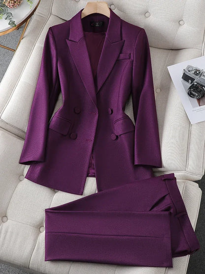 Ladies Business 2 Piece Blazer Suit Female Long Sleeve Jacket + Trouser Women Pant Suit Office Work Wear - Natalia Home Fashion