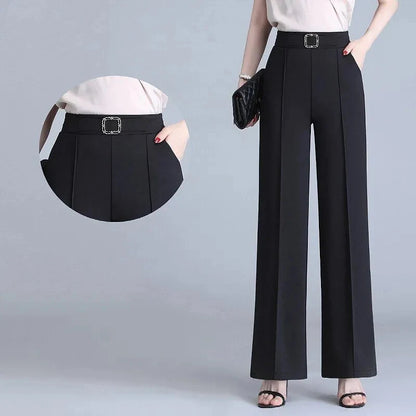 Classic Chiffon High Waist Wide Leg Pants Office Lady Loose Thin Black Trousers  New Formal Chic Pantalones De Mujer Cintura Alt Natalia Home Fashion   black-3XL-65kg-72kg Natalia Home Fashion