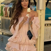 LGRQ 2026 Summer Women Dress Romantic French-style Lantern Sleeves Off-shoulder Mermaid Dress With Shiny Silk Unique Design Natalia Home Fashion    Natalia Home Fashion