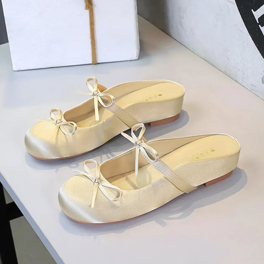 Ladies Slippers Bowknot Silks Satins Women Shoes Round Head Women Sandals Summer Shoes Women Slippers