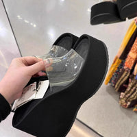 Thick Heel Platform Sandals Women's Summer Casual round Head PVC Material Beach Slippers Transparent Strap Casual Slip-On Shoes