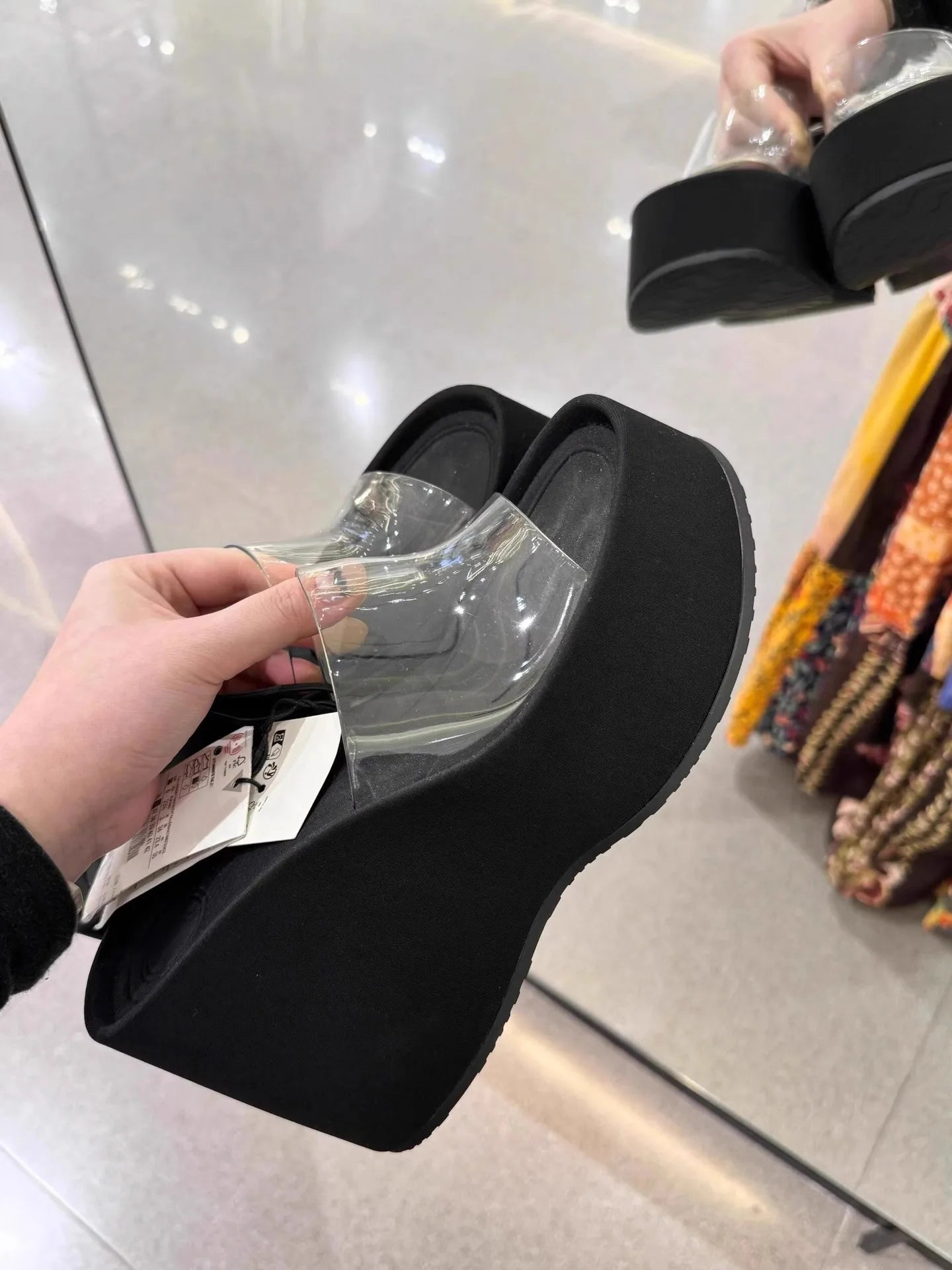 Thick Heel Platform Sandals Women's Summer Casual round Head PVC Material Beach Slippers Transparent Strap Casual Slip-On Shoes