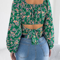 Spring Square Neck Backless T-shirt Casual Women Long Sleeve Bodycon Crop Top Club Short Tops