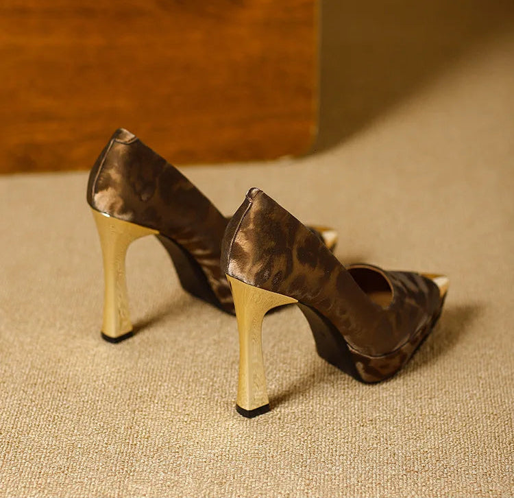 Fashion Women's Shoes Thin Block Heels 11cm Pointed Toe Shallow Mouth Ladies Pumps Party Shoes