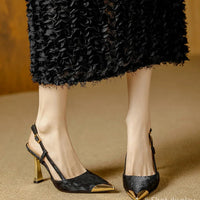 Women's Pumps Sexy Stiletto Sandals Fashion Metallic Pointed Toe Rear Hollow Out High Heels Single Shoes Lady Sandals