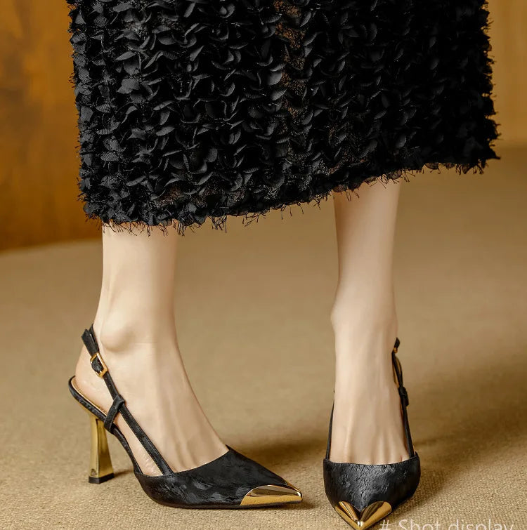 Women's Pumps Sexy Stiletto Sandals Fashion Metallic Pointed Toe Rear Hollow Out High Heels Single Shoes Lady Sandals