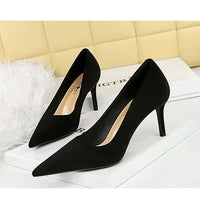 Suede Black Women Pumps  High Heels Pointed Toe Women Heels 7Cm Ladies Shoes Office Shoes