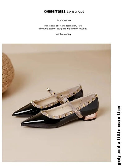 Elegant French Style Cropped Studded Flat Bottom Sandals Women's Summer Tweed Pattern Medial Vacancy Pointe Roman Design