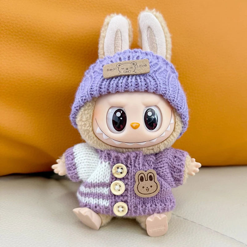 Doll clothes for Labubu Outfit 17cm Dolls Sitting Accessories Glasses Clothing Designer Kids Gift Sweater Hat Bag Set